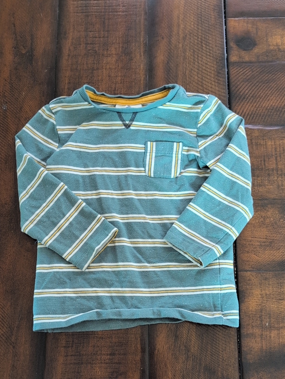 Caribbean Joe Teal Striped Long-Sleeve with Mustard Accents Toddler 24 Months
